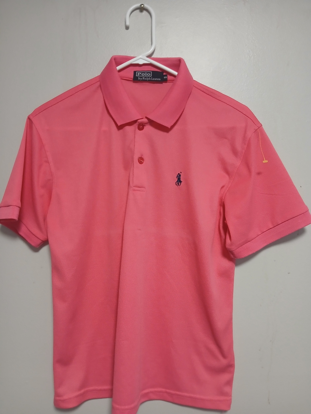 Ralph Lauren Men’s Coral Pink Polo Shirt with Navy Pony 100%